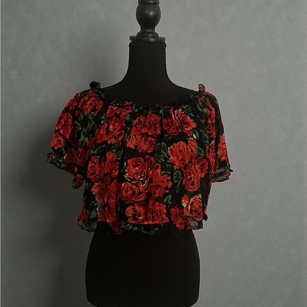Fashion Passport Vintage Y2K Rose Floral Off Shoulder Crop Top Large - Picture 5 of 5